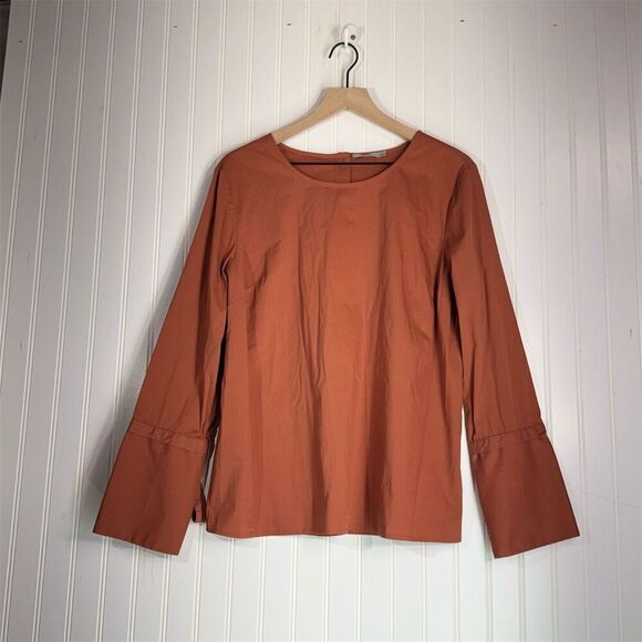 Dalia Rust Orange Button Back Blouse XL Long Sleeve Tie Cuff Minimalist Top - Picture 1 of 8
